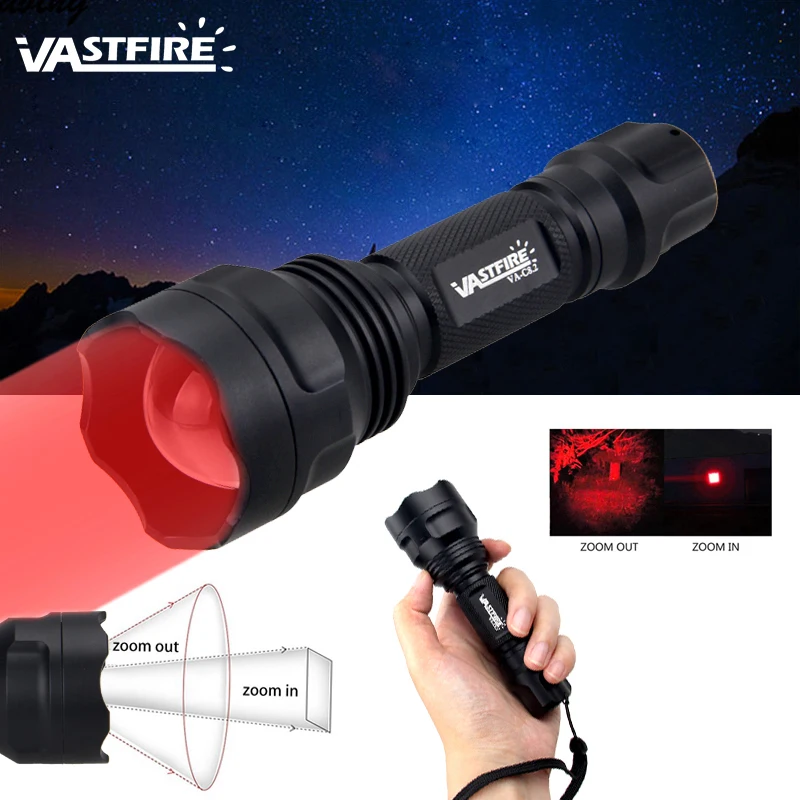 C8 1 وضع زوومابلي LED الصيد مشاعل الأحمر ضوء التكتيكية 18650 مشاعل للصيد في الهواء الطلق الشعلة