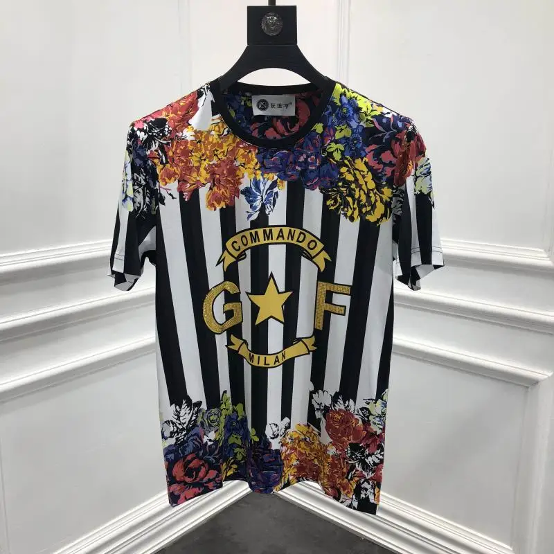

2019 spring 19ss new fashion tees stripe flower floral print tee t shirt for men cotton famous brand clothing top retro