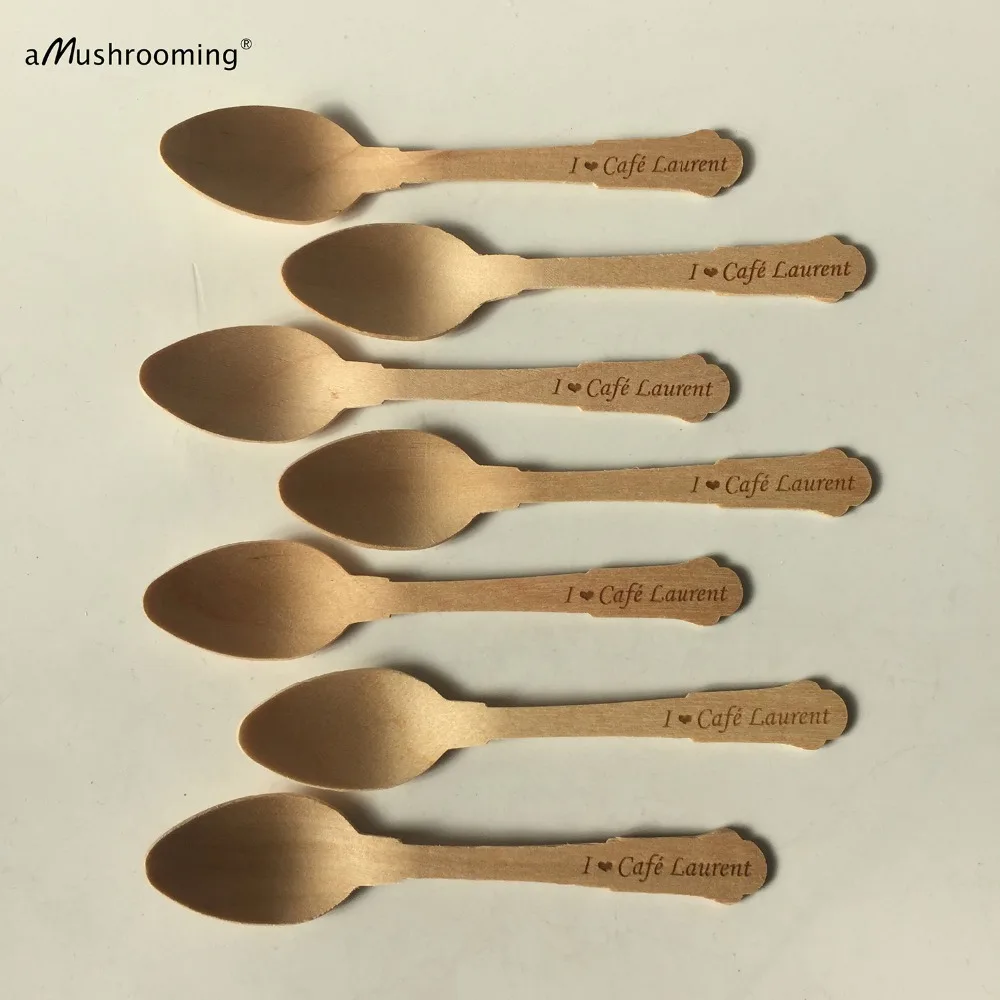 x200 Personalized Ice Cream Spoons Mini Wooden Spoons Engraved Wood
