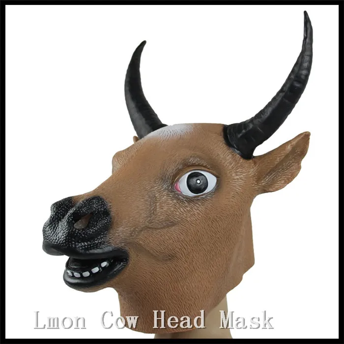 Party Cosplay Brown Latex Bull Head Mask Halloween Ball Villain Jokes