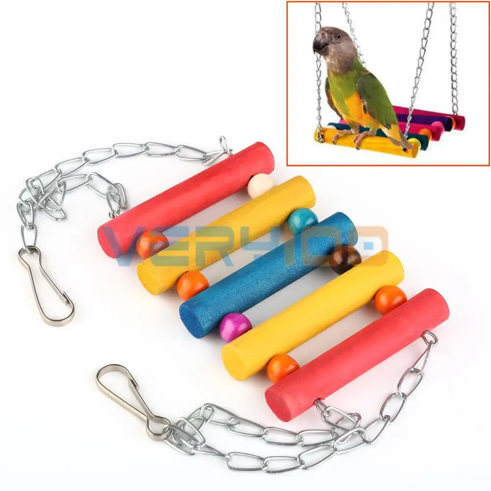 Pet Bird Parrot Wooden Swing Cage Hanging Hammock Parakeet Budgie