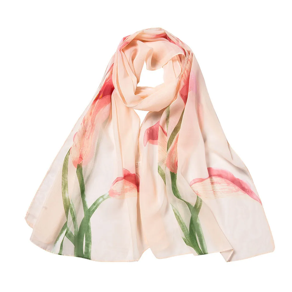 New Women Fashion Pretty Long Soft Chiffon Peony Floral Scarf Wrap Shawl Scarves