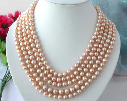 

FREE shipping> >>>Z2385 REAL 100" 9mm round pink freshwater pearl necklace 6.07