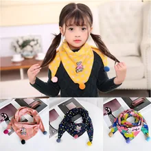 Милый шарф с помпоном из мультфильма для детей с принтом треугольника, Детские хлопковые теплые шарфы на зиму и весну шейный платок с воротником для девочек