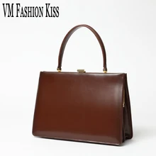 VM FASHION KISS New Autumn And Winter Genuine Leather Frame Handle Bags Luxury Handbags Women Bags Designer Women Pochette