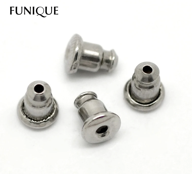

FUNIQUE 50PCs Silver Tone Stainless Steel Earring Back Stoppers 6x5mm(1/4"x1/4")