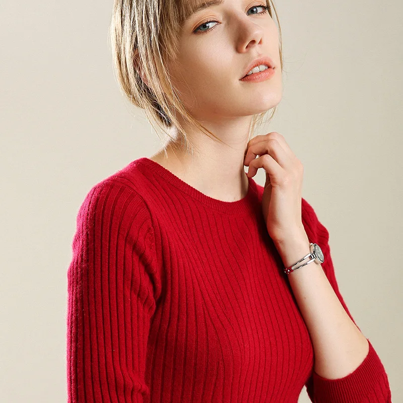 

Autumn winter New Women Cashmere Sweater Round Neck Wool Blend Knit Pullover Spell Sweater Short Tight Warm knitting Sweater