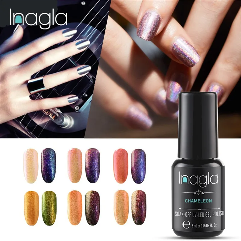 

Inagla Chameleon Gel Polish 8ML Gel Nail Varnishes UV LED Lamp Black Base Semi Permanent Top Coat Base Coat Gel Lacquer