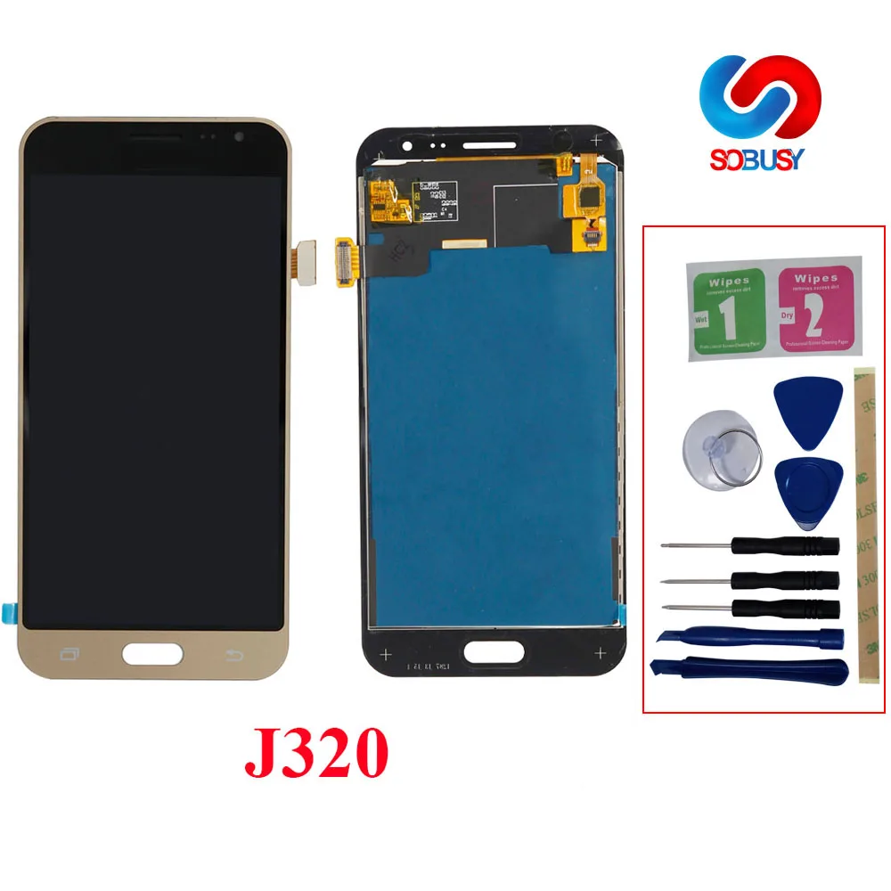 Дешево Sobusy телефон font b lcd b font s для SAMSUNG GALAXY J3 2016 J320 J320F SM J320F ЖК дисплей кодирующий преобразователь сенсорного экрана в сборе Tela запасные части