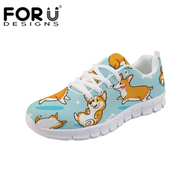 

FORUDESIGNS Cartoon Corgi Sneakers 2018 Woman Casual Shoes Flat Ladies Vulcanized Shoes Lovers Shoes Comfortable zapatos mujer