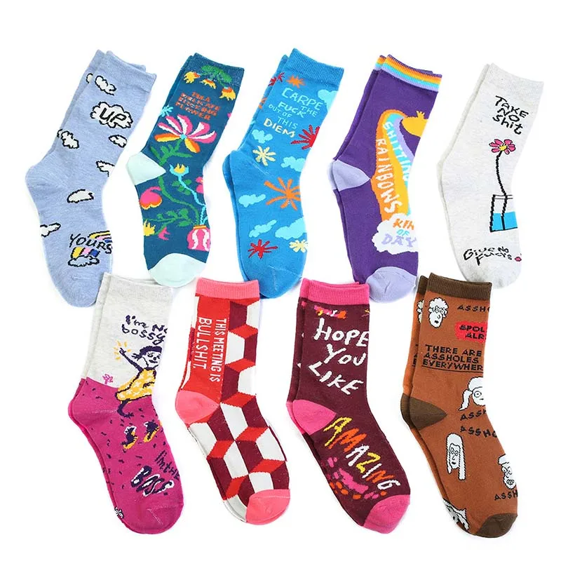 Новинка; модные забавные носки для женщин; хлопковые цветные необычные забавные носки с героями мультфильмов; короткие носки для девочек-подростков; Красивые забавные носки