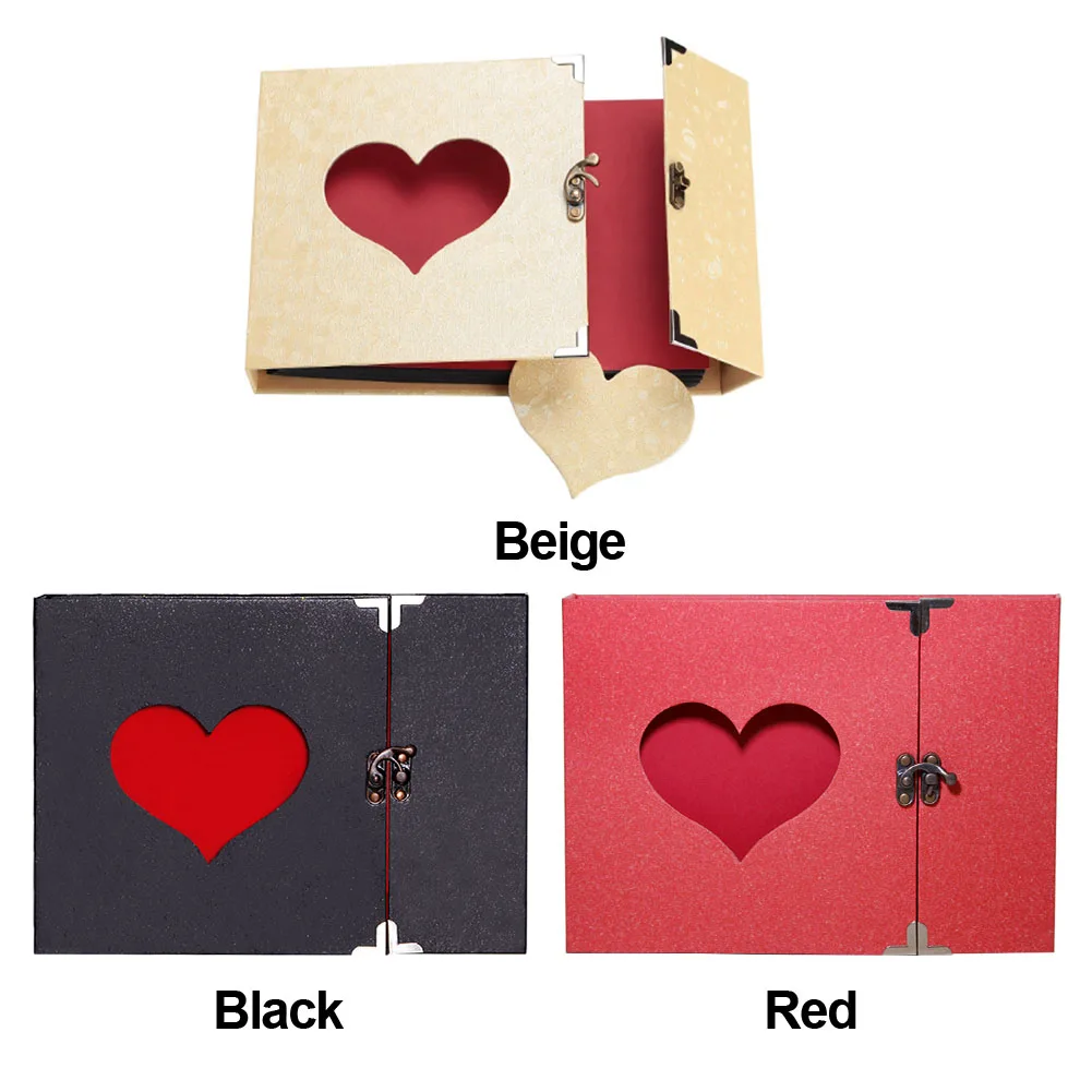 

10inch Black Pages Self-adhesive Wedding Memory Book Hollow Out Gift Box DIY Scrapbook Photo Album Love Heart Flyer Vintage