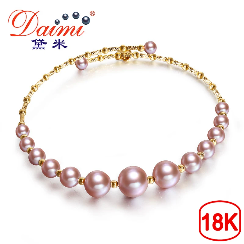 

DMBFP160 Purple Series Bangles 3.5-7.5mm Elastic Pearl Bangles 18K Gold Genuine Bangles Jewelry