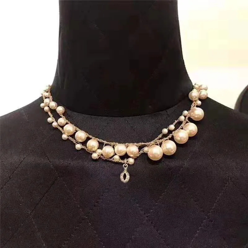 

Brand Jewelry Copper For Women Blet Design Wedding Jewelry AAA Zircon Double pearl necklace Jewelry
