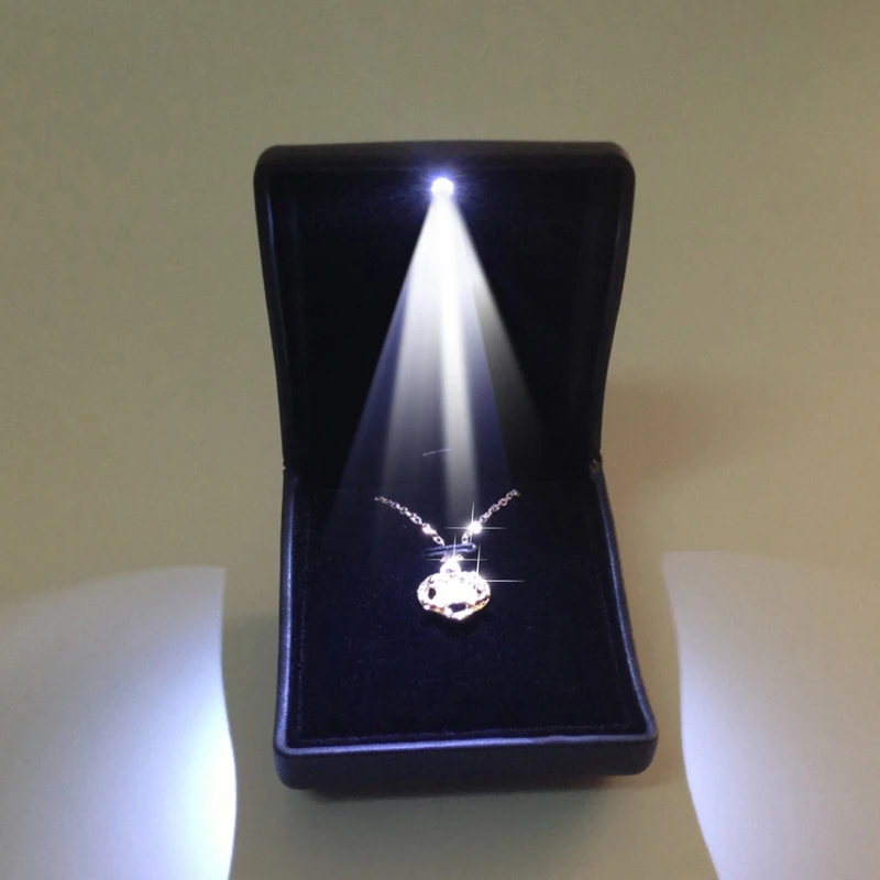Светодиодный светящийся коробка для колец и серег из искусственной кожи для свадьбы, помолвки, ювелирных изделий
