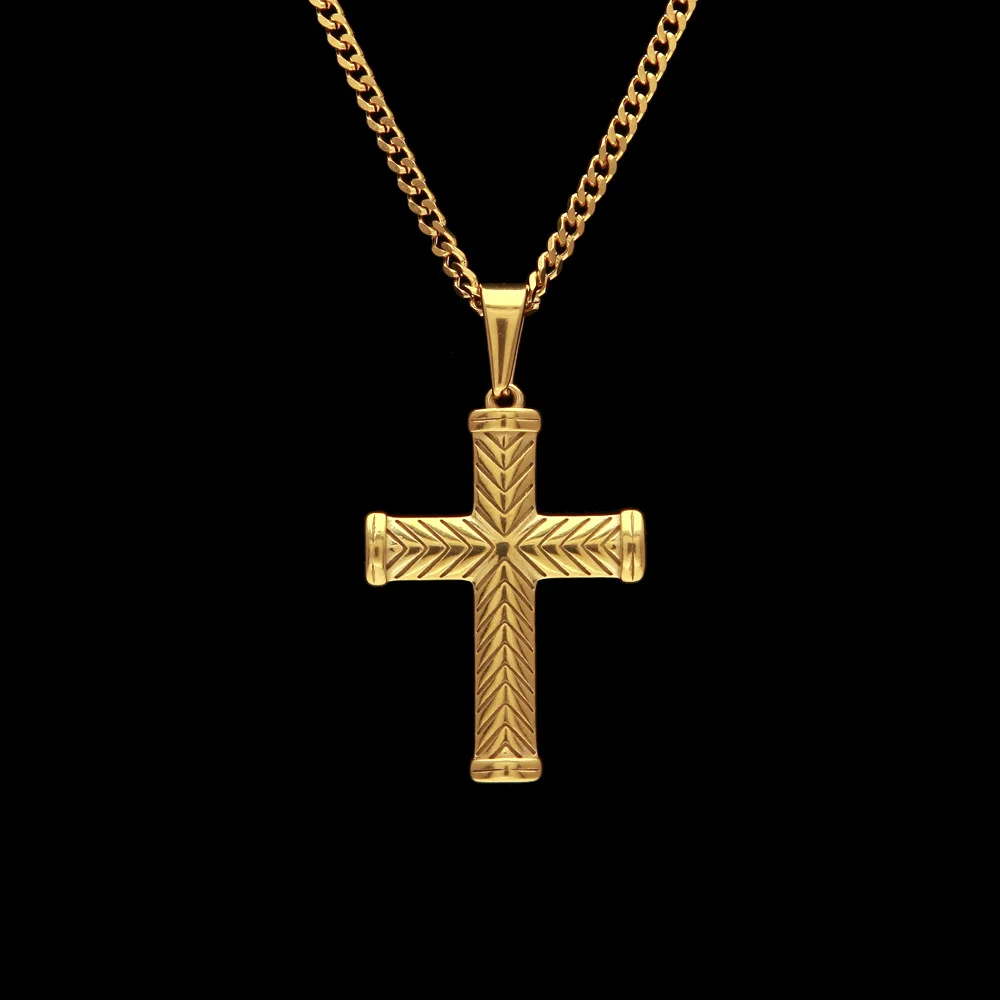 Gold Color Stainless Steel Cross pendant necklaces Men Hip hop fashion vintage necklace male jewelry gifts