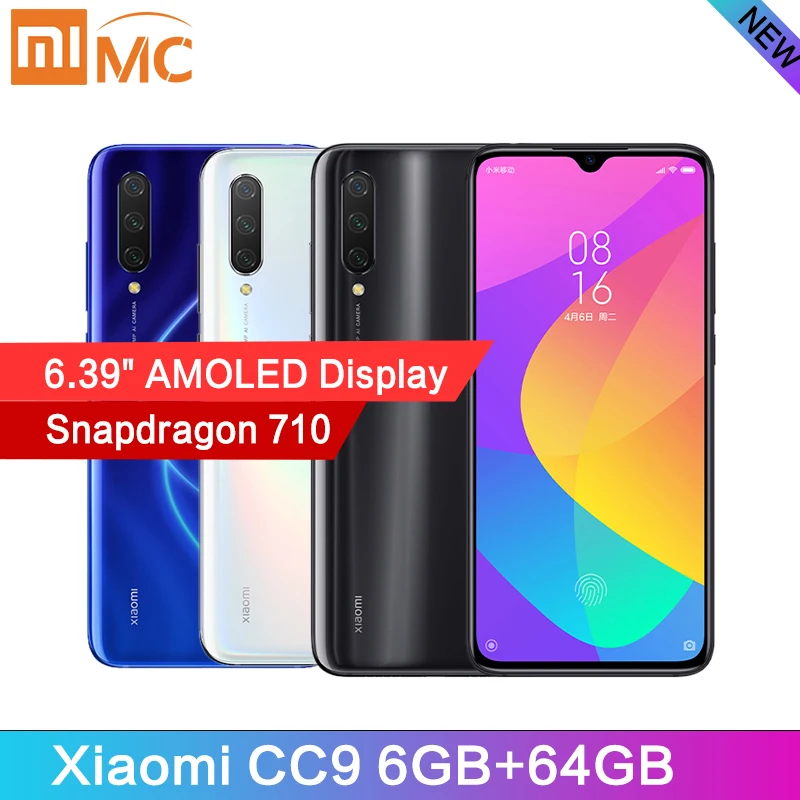 Новое поступление, Мобильный телефон Xiaomi CC9 Snapdragon 710, четыре ядра, 6 ГБ, 64 ГБ, 6,39 дюймов, AMOLED, 48MP, AI камера, 4030 мА/ч, быстрая зарядка, мобильный телефон