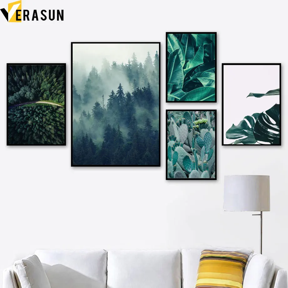 

Cactus Monstera Leaf Forest Road Landscape Wall Art Canvas Painting Nordic Poster And Prints Wall Pictures For Living Room Decor