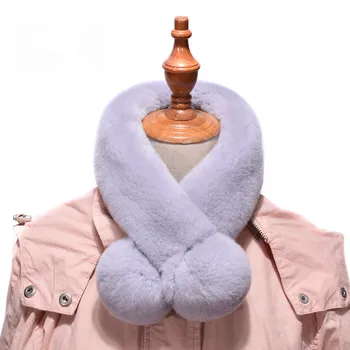 

(TopFurMall ) Children Autumn Winter Real Rex Rabbit Fur Scarf Neck Rings Women Fur Pom Pom Pashmina Wraps LF9011