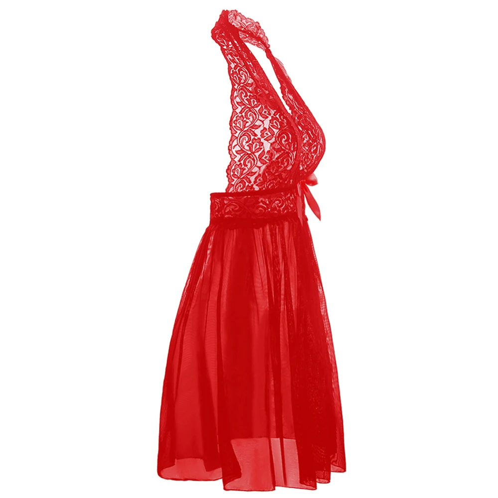 Сексуальная экзотическая Женская кружевная одежда для сна размера плюс, женское белье, набор для женщин, свадебное платье Babydoll, однотонное красное кружевное платье с открытой спиной