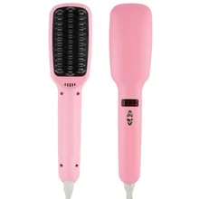 2 In 1 LCD PTC Heating + Ionic Electric Fast Hair Straightener Brush Hair Straightener Comb Straightening Brush