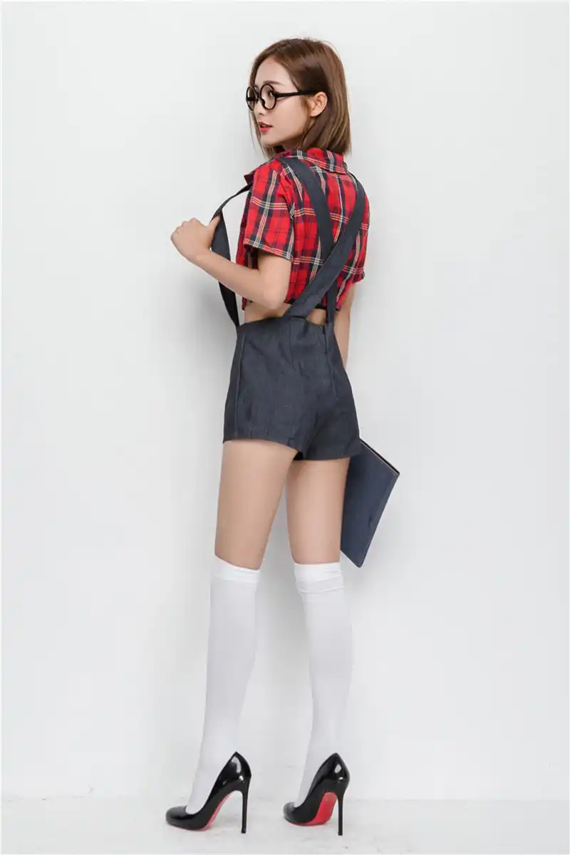 Sexy Schoolgirl Outfit - Adult Women Sexy School Student Girls Costume Fancy Outfit Porn Romper  Overwall Shorts Red Plaid Shirt Crop Tops For Teen Girls