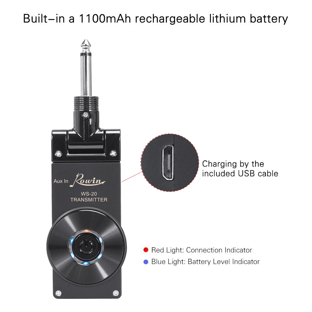 Rowin WS-20 2,4G Беспроводная гитарная система перезаряжаемая литиевая батарея передатчик приемник 30 метров дальность передачи 4 цвета