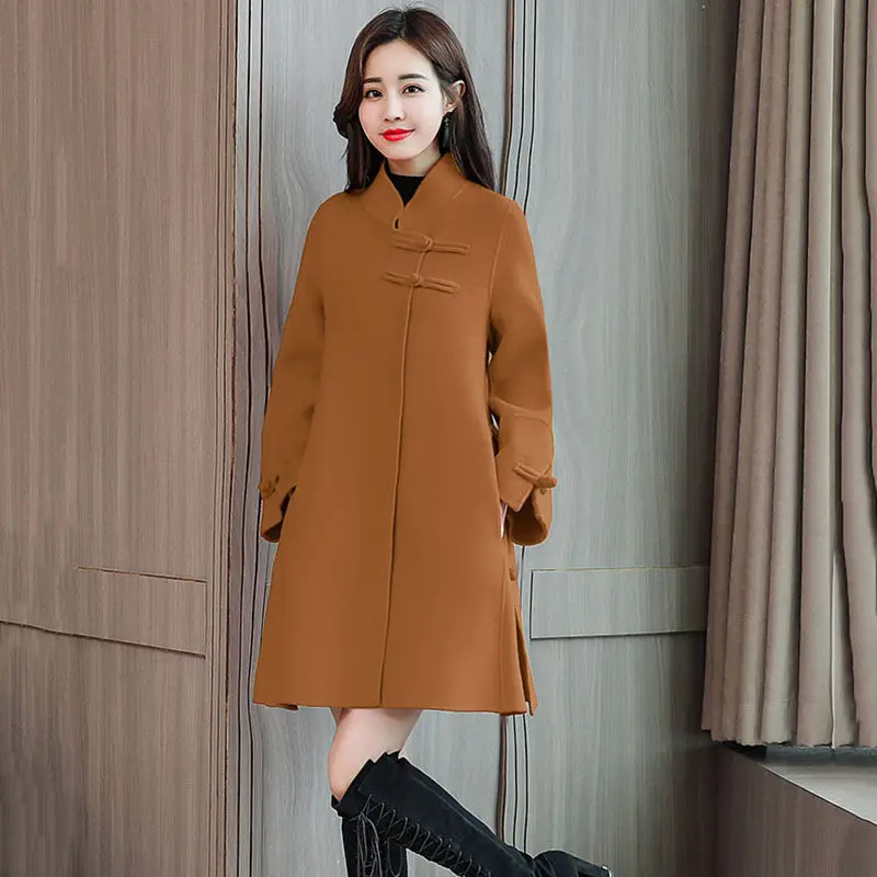 Woolen Coat Female Long Section 2018 Autumn Winter New Loose Large Size Cloak Retro Chinese Style Buckle Women Wool Coat LQ544