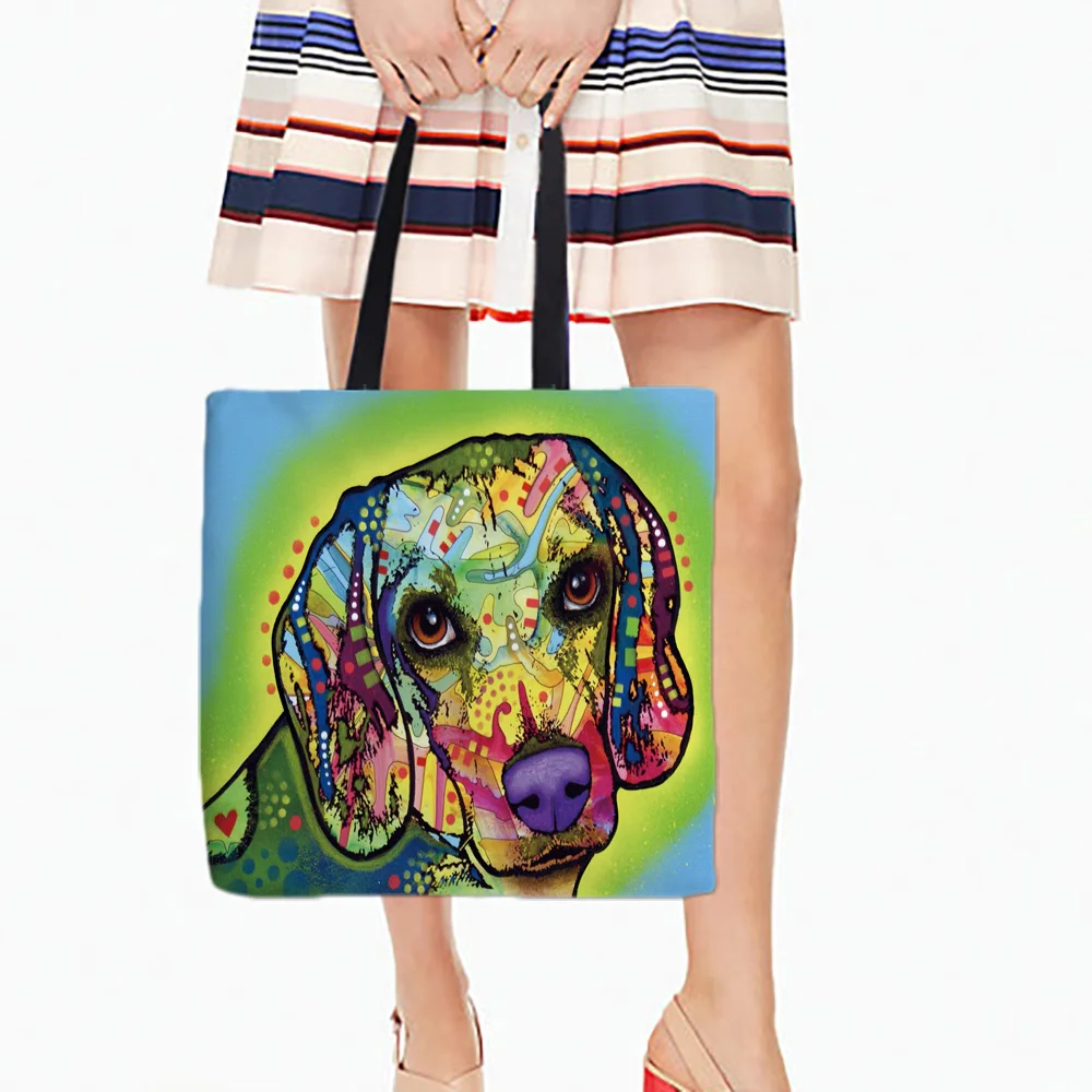 Roztomilé plátno Tote Bag Portrét Pet Art Ilustrace Pes Portrét Cat Dog Lover Gift Pet Single Rameno Ženské kabelky