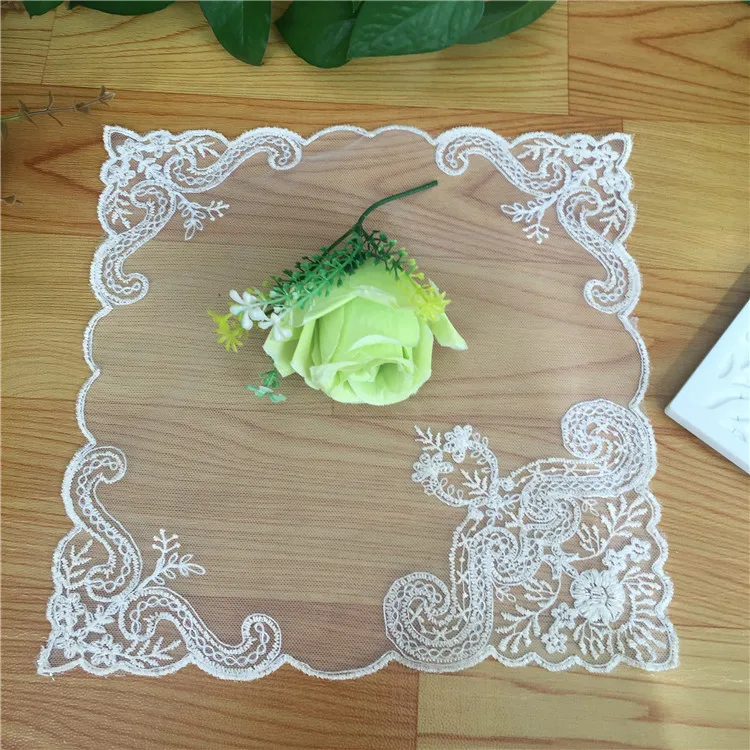 

Cheap 25cm Tulle Lace Table Cover Pad Party Dining Mat Cup Coaster Kitchen Table Place Mats Embroidery Placemat No Choose Style