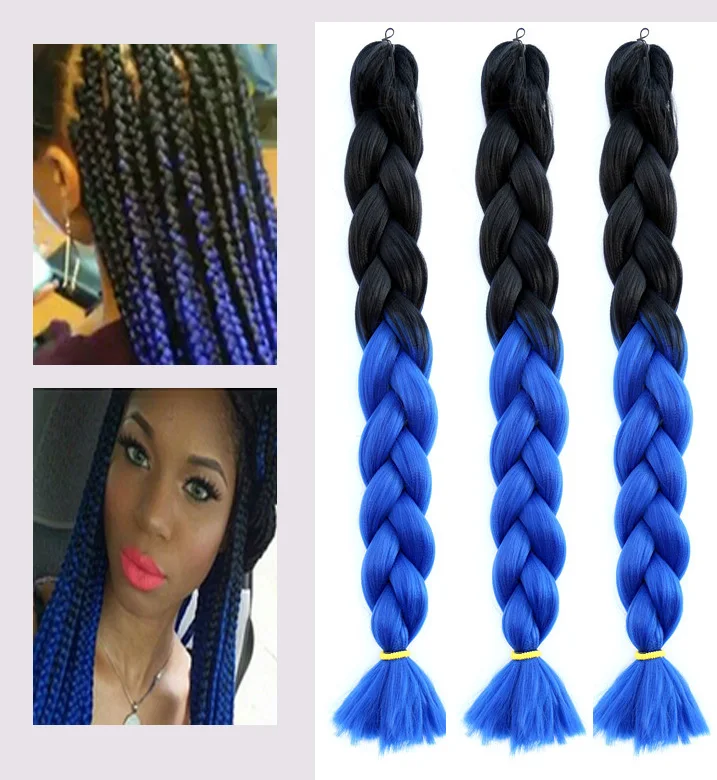 Black blue Ombre Kanekalon Jumbo Braiding Hair 48inch 100g Synthetic hair e...