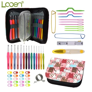 

New Crochet Hooks Set With Bag Soft Rubber Needle Hooks 2.0-10.0mm Ergonomic Handle Knitting Hooks Sewing Supplies With Cute Bag