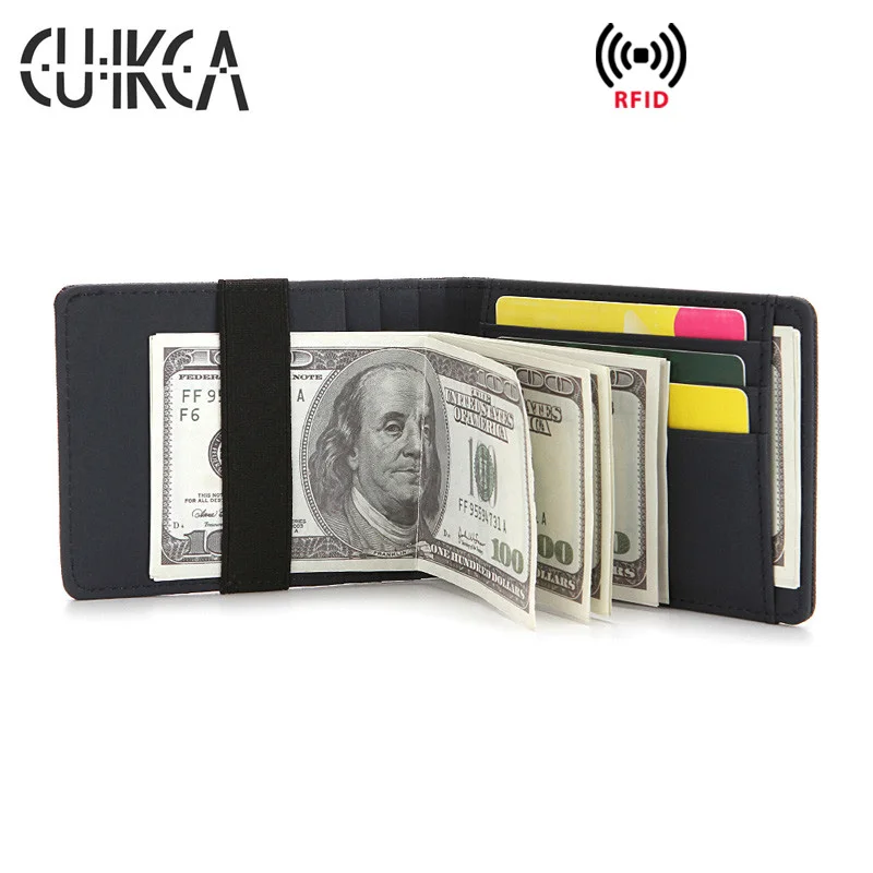 

CUIKCA Women Men Wallet Purse Simple Wallet Elastic band Money Clips Slim Leather Wallet Business ID Credit Card cases