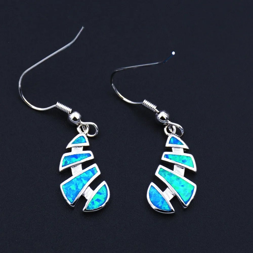Whimsical Fish Bone Ocean Blue Fire Opal Earrings with Hook Fastening | Украшения и аксессуары