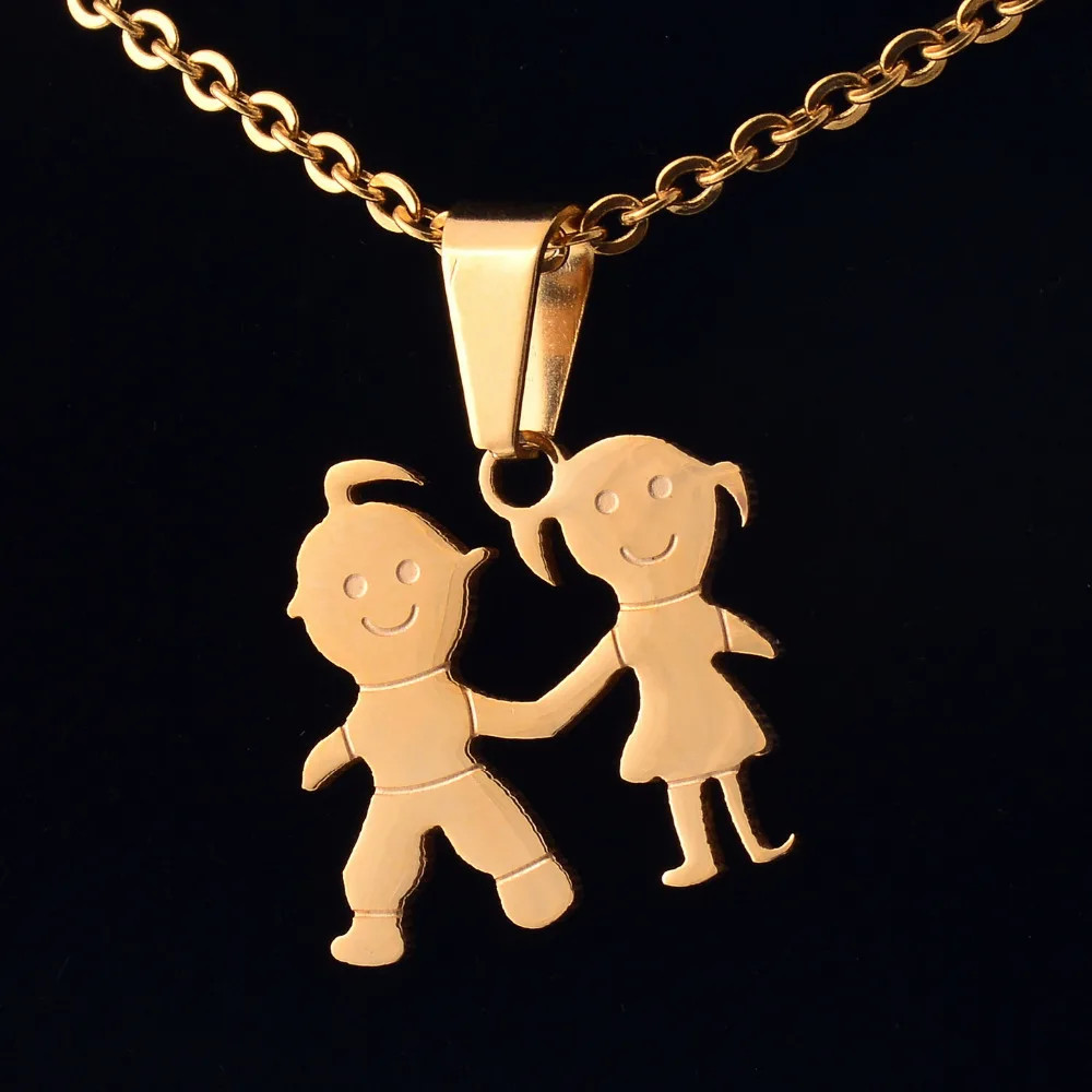 

Fashion Vintage Boys and Girls Figure Pendant Necklace Stainless Steel Symbol Jewellery Simple Design