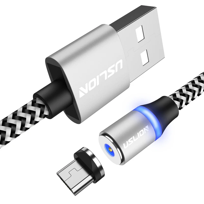 USLION светодиодный магнитный usb-кабель для samsung Xiaomi для iPhone XS X, магнитный штекер и кабель USB type C и кабель Micro usb для быстрой зарядки - Цвет: silver