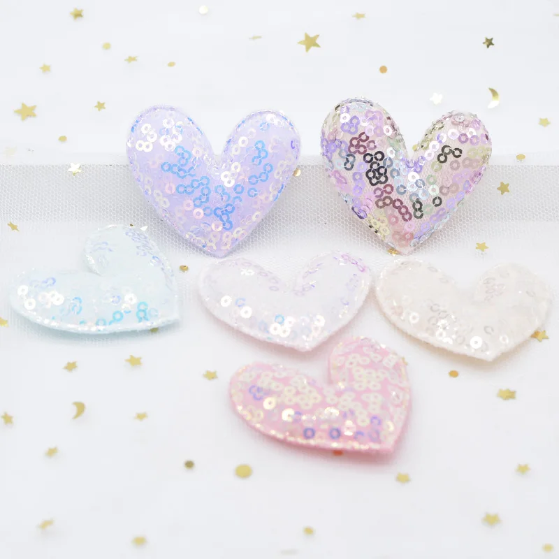 

6Pcs Upscale Glitter Sequins Heart Appliques Padded Patches for DIY Baby Girl's Hair, Clip, Band, Headdress, Bow Decoration H33