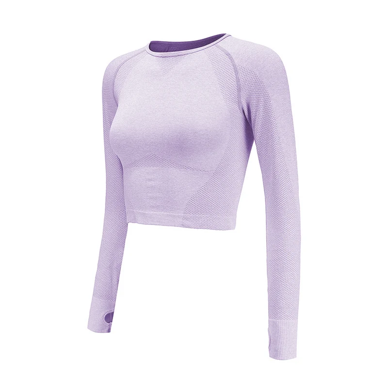 HowSports женский топ для йоги Женская футболка спортивный топ для фитнеса розовая бесшовная Спортивная одежда для бега для женщин спортивный топ - Цвет: Фиолетовый