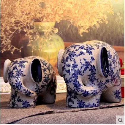 Blauwe en witte keramische olifant standbeeld home decor ambachten kamer decoratie keramische kawaii ornament porselein beeldjes Blauwe en witte keramische olifant standbeeld home decor ambachten kamer decoratie keramische kawaii ornament porselein beeldjes