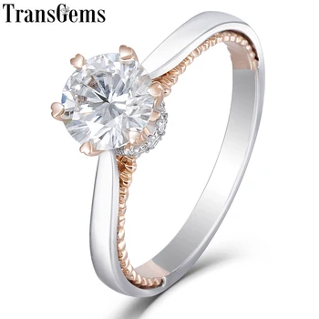 

Transgems 14K White and Rose Gold 1ct 6.5mm Moissanite Engagement Ring for Women Wedding Solid Two Tones Ladies Ring