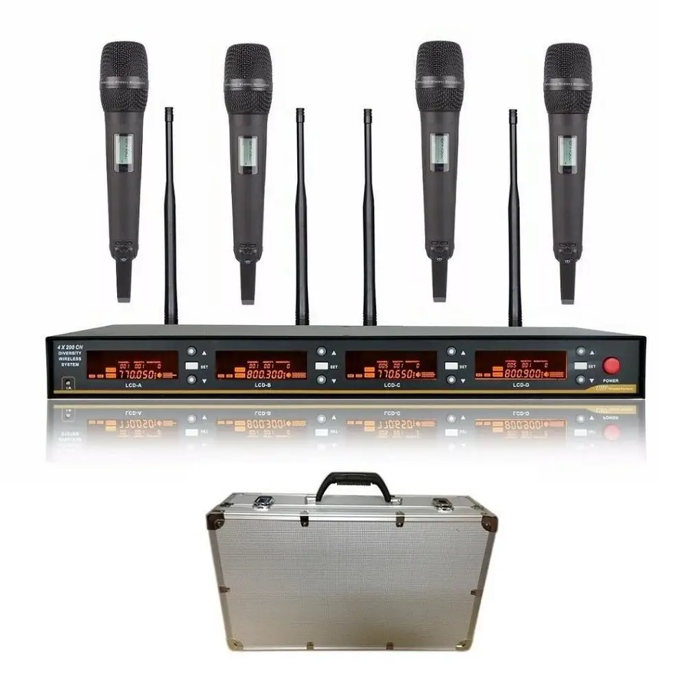 

Bolymic Professional Microphone karaoke System 4 Channels Cordless Microphone Handheld Diversity w Case For school stage church