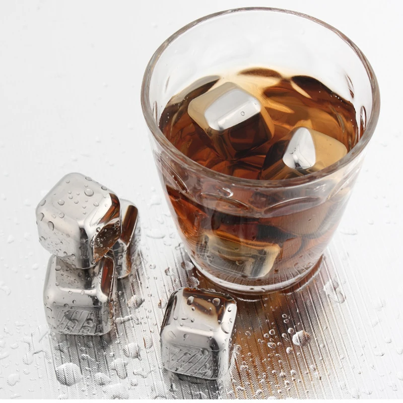 6 Pcs/Lot Newest Whiskey Stainless Steel Stones Whisky Ice Cooler For