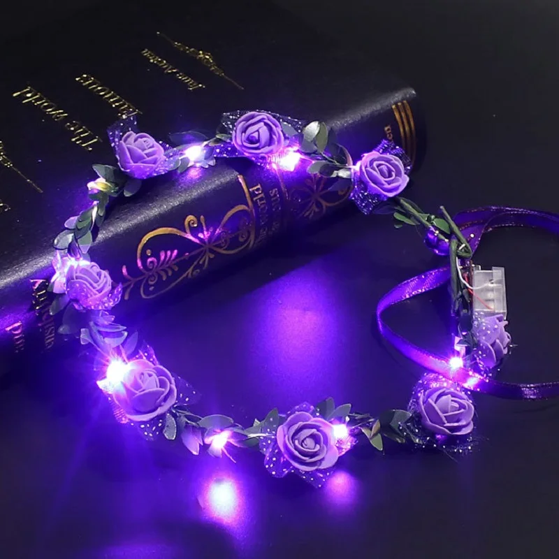 

Party Decoration Flower Headband LED Light Up Hair Wreath Hairband Garlands Wedding Christmas Glowing Wreath Bachelorette Party