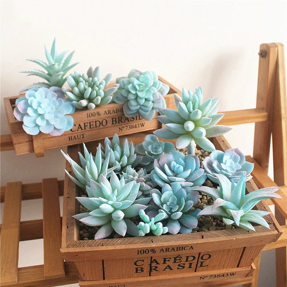 15 pcs Various Artificial Succulent Plants Lotus Landscape Decorative Flower Mini Green Fake Succulents Plant Garden Decor