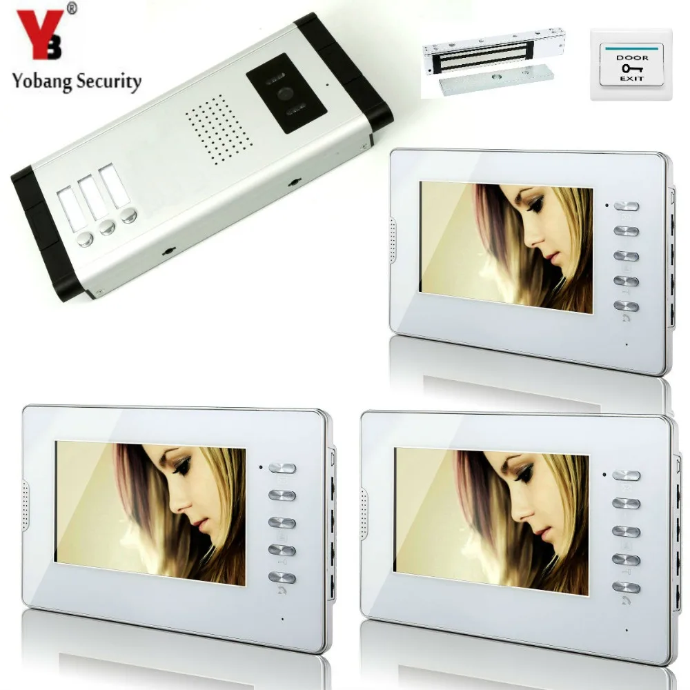 

YobangSecurity Wired Door Lock 7" Video Door phone Intercom System 3 Monitors 1 Camera For 3 Units Villa Apartment Intercom