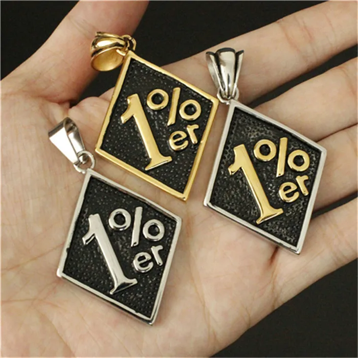 

1pc Newest Biker Golden Silver 1% Pendant 316L Stainless Steel Polishing Cool Men Golden Hot Pendant