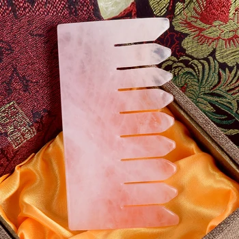 

110mm Natural Rose Quartz Comb guasha Tool Hair Brush Scalp Massage Crystal Hair Care Head Acupuntura Massager Skin Health Care