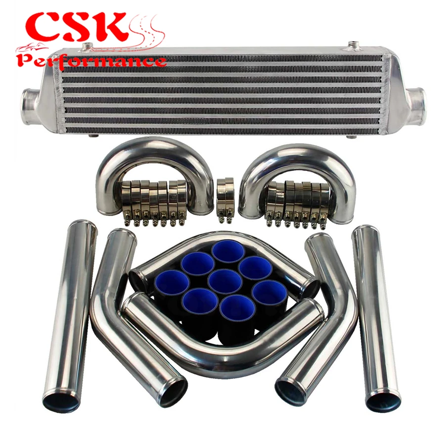 

Universal 2.5" Inlet Front Mount Intercooler + 63mm Aluminum Piping Hose Clamps Kit DIY