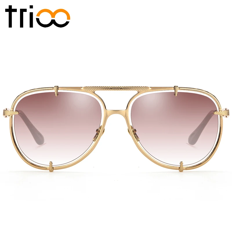 TRIOO Gold Gradient Lens Sunglasses Men Cool Male Oculos de sol Hollow