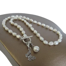 Натуральный пресноводный жемчуг ожерелье и браслет, длинная жемчужина в стиле барокко 7-9 мм, бабочка, подвеска в виде сердца